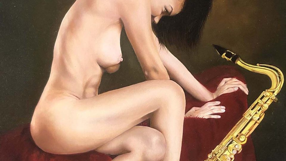 Voglia di sax, opera del pittore iperrealista Bernardo Ariatta